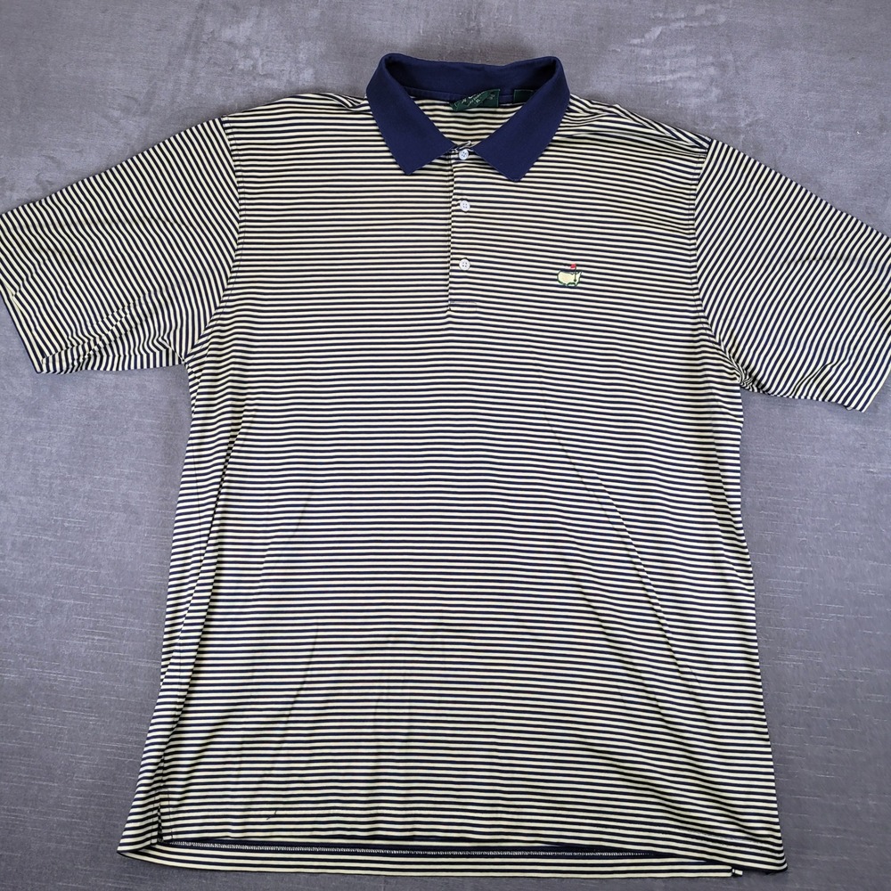 Amen Corner Masters‎ Golf Polo Shirt Mens XL Yellow Blue Striped Pima Cotton XL